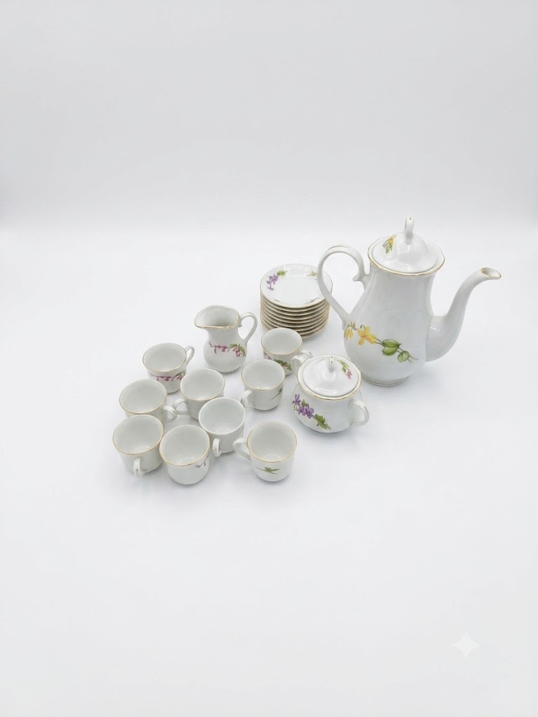 Servizio da Caffè/Tè in Porcellana Chateau Valmont - Decoro Floreale e Filo Oro